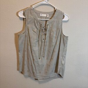 Rafaella Sleeveless Striped Lace-Up Gold Accent Blouse‎ Top Small S